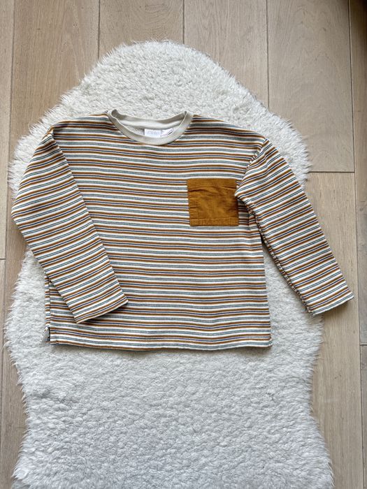 Zara baby 110 Bluzka w paski bezowe brazowe z meszkiem