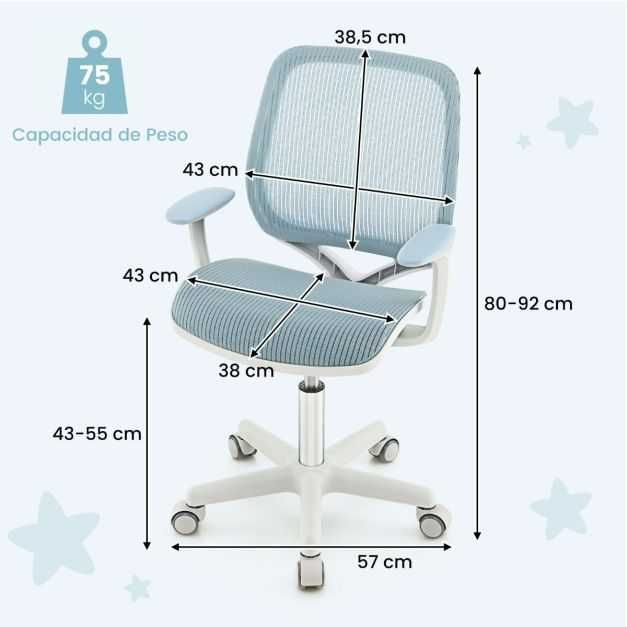 Cadeira giratória de secretária para criança Azul NOVA