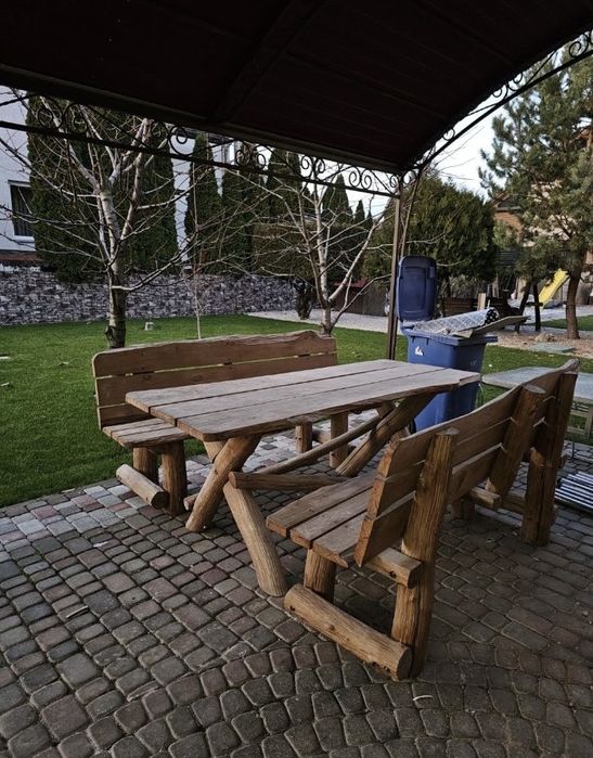 Дерев’яний садовий комплект (стіл + лавки 2)