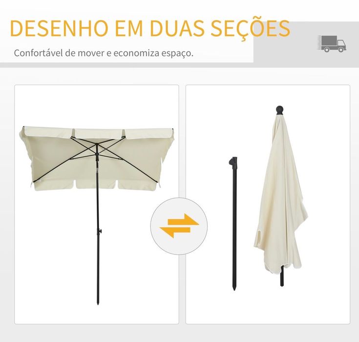 Chapéu de Sol Retangular de Jardim Outsunny com base