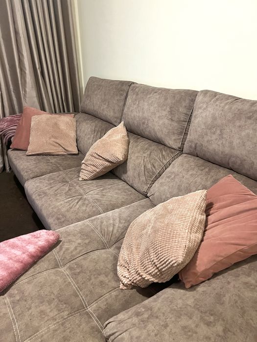 Sofá de canto - beige / castanho