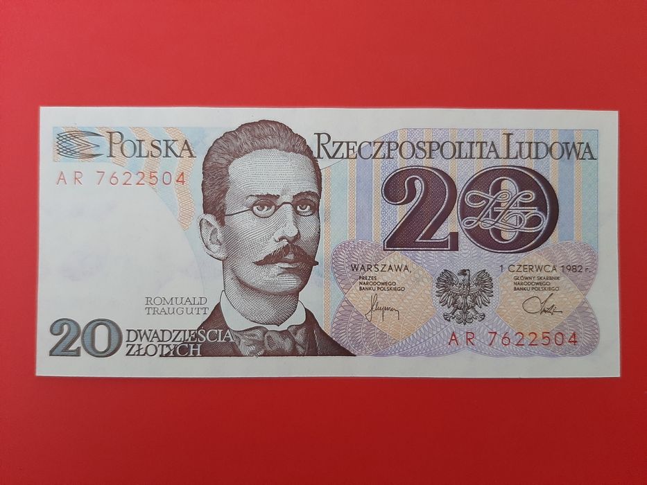 Banknot 20 złotych 1982 PRL seria AR, UNC