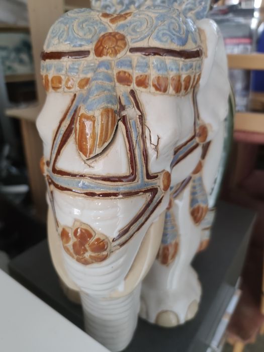 Duży stary ceramiczny słoń indyjski vintage lata 70 kwietnik