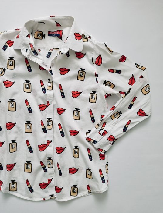 Elegancka taliowana koszula we wzory S/M do biura bawełna print