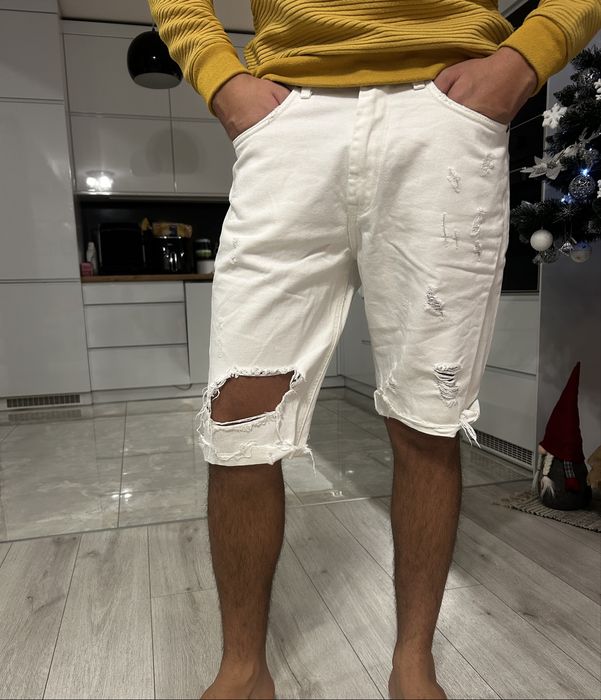 Spodenki męskie jeansowe białe dziury