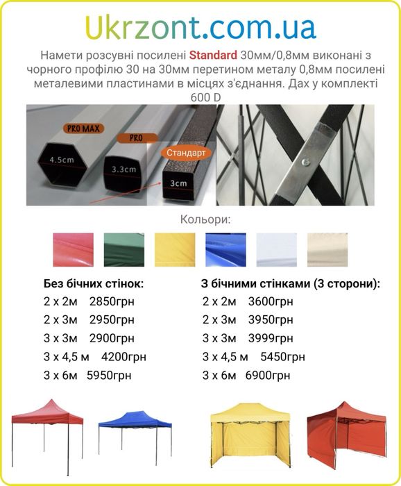 Шатер Розсувний Посилений 3 х3м (Чорний каркас). Тент 600 D