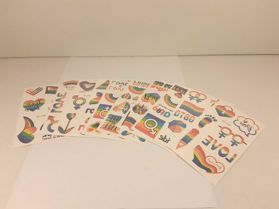 E094 Tatuaże Tymczasowe Zestaw Arkuszy Rainbow Pride LGBT Love Nowe