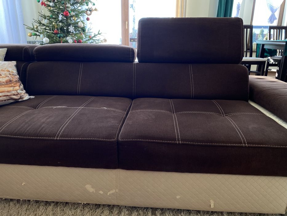 Kanapa narożna brązowo kremowa 210x270