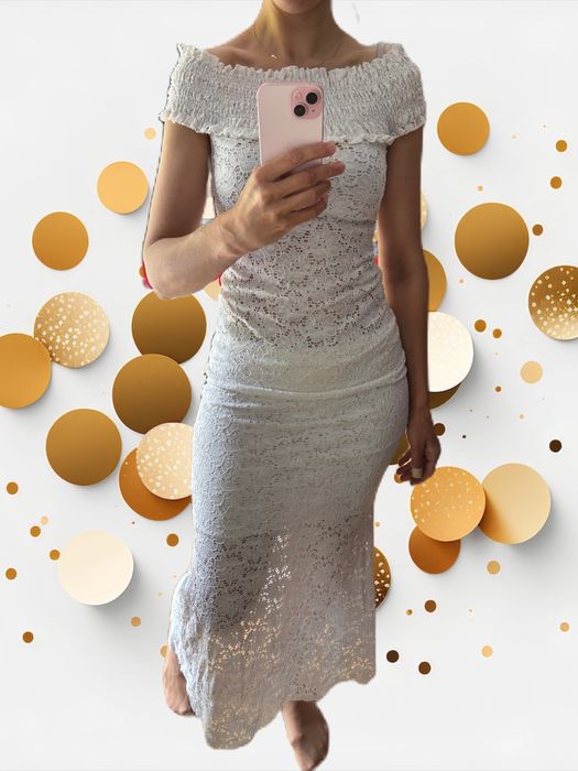 komplet koronowy - sukienka syrenka & bluzka hiszpanka