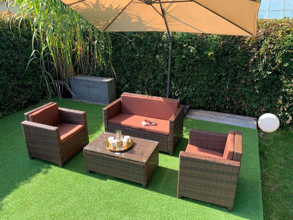 (Gd) Nicea zestaw technorattan brąz szary sofa 2xfotel ława