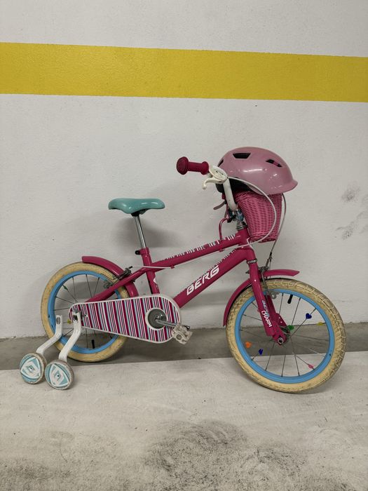 Bicicleta criança Berg Charm 161 + capacete + rodas laterais