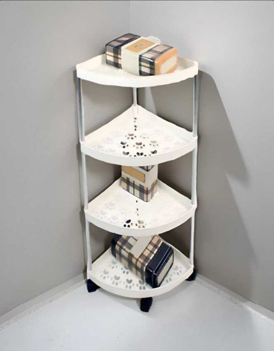 Біла кутова поличка для ванни 4 яруси 85х28х22см на колесах