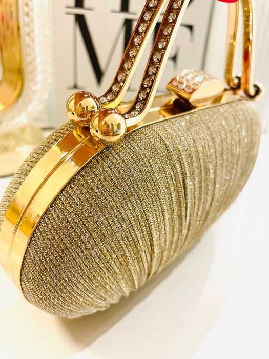 Torebka wizytowa kopertówka złota brokatowa na łańcuszku wesele