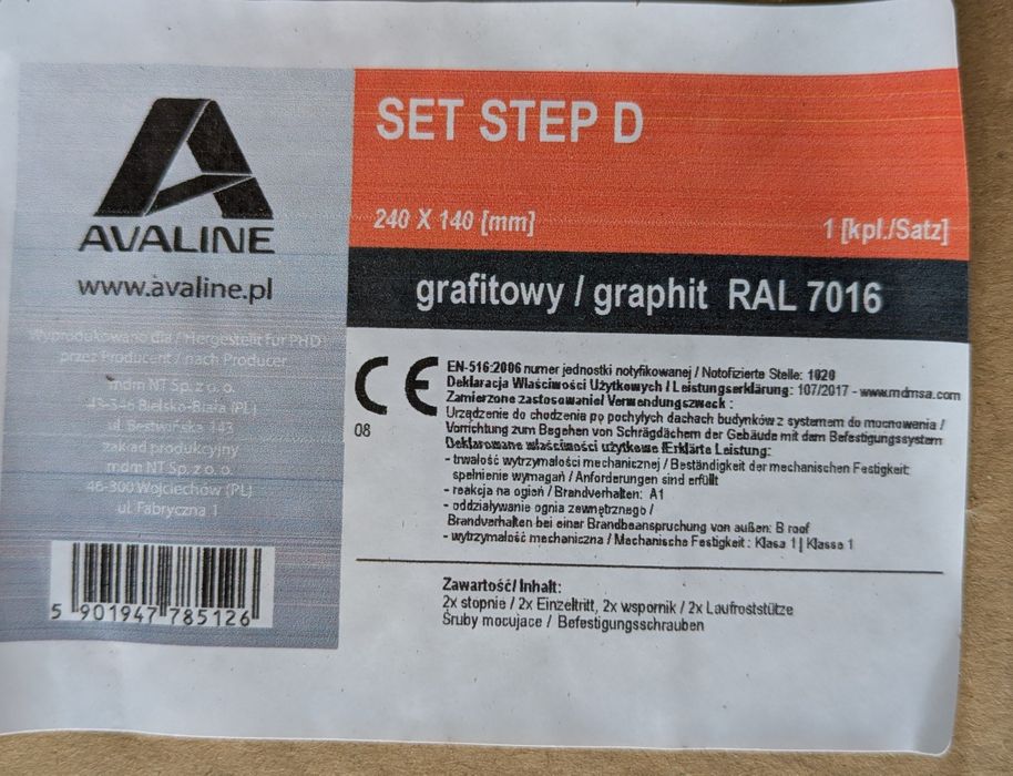 AVALINE stopień kominiarski 2 szt.  SET STEP D grafit RAL 7016 – komplet