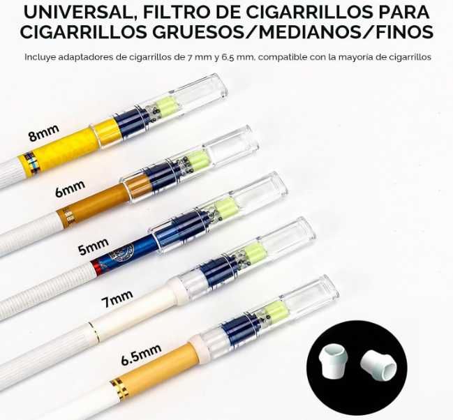 Boquilhas / Filtros de cigarros (100 peças) para cigarros de Ø 8 mm, 6 mm de diâmetro e 5 mm de diâmetro, c/ adaptadores