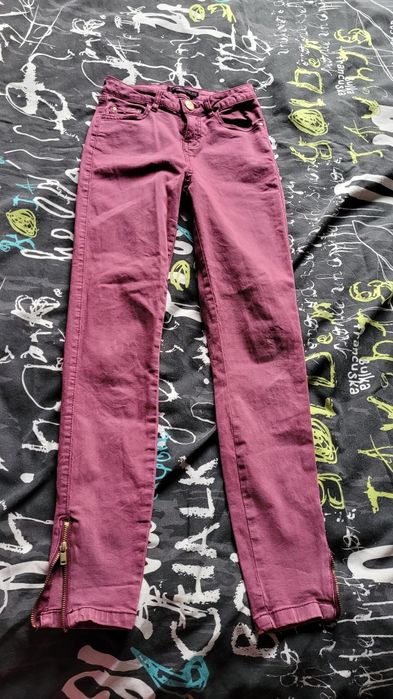 Jeansy skinny oberżyna xxs 32 Sinsay, z suwakami