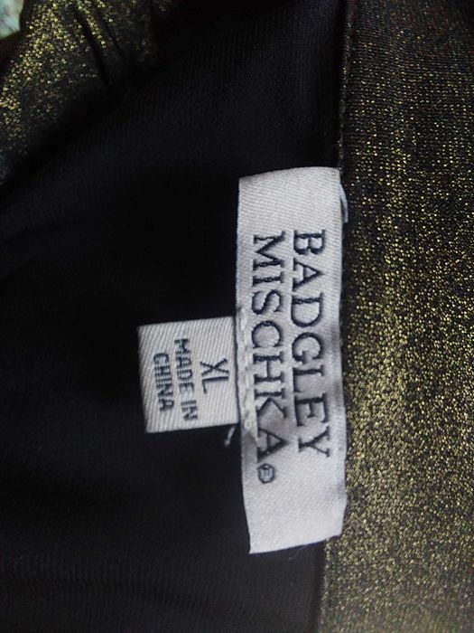 złota metaliczna wieczorowa marszczona bluzka Badgley Mischka brokat