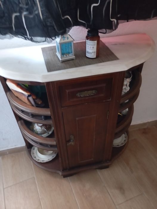 Móvel de sala de estar em madeira maciça e pedra mármore