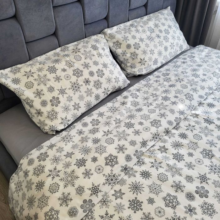 Тепла фланелева постіль "Сніжинки" (сіра) | Всі розміри | 100% бавовна