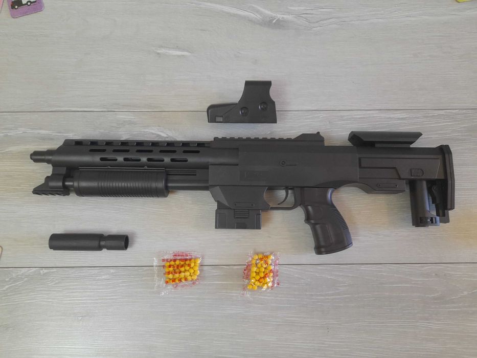 Автомат на пульках, Арт 915, длинна 57см, лазер на батарейках,