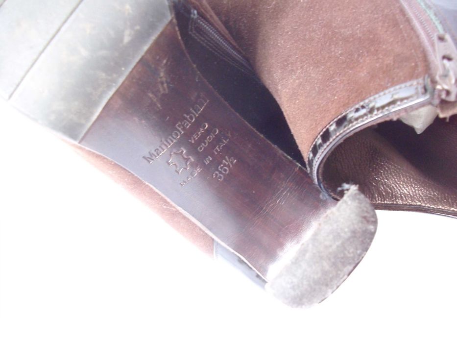 Marino Fabiani vero cuoio włoskie skórzane brązowe botki szpilki 36