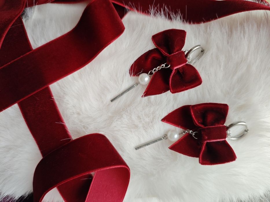 Серьги бархат бант жемчуг сережки оксамит перли