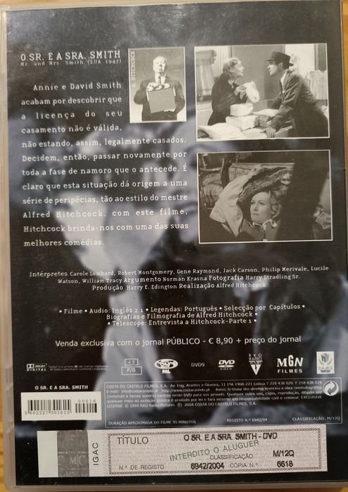 DVD O Sr. e a Sra. Smith, de Hitchcock
