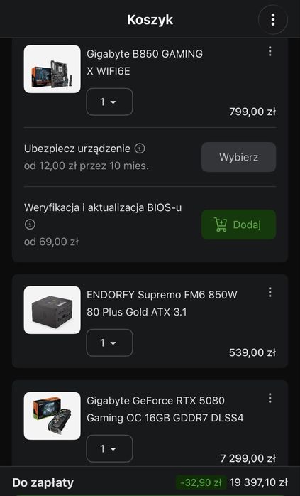 Komputer gamingowy ryzen7 9800X3D RTX5080 64gb ram ddr5