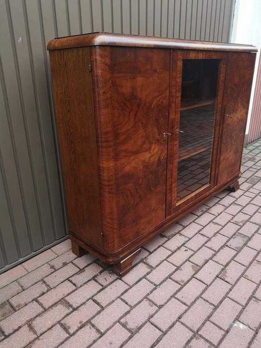 Biblioteka Witryna ART-DECO Orzech Zgrabna Stara Antyk Po Renowacji.