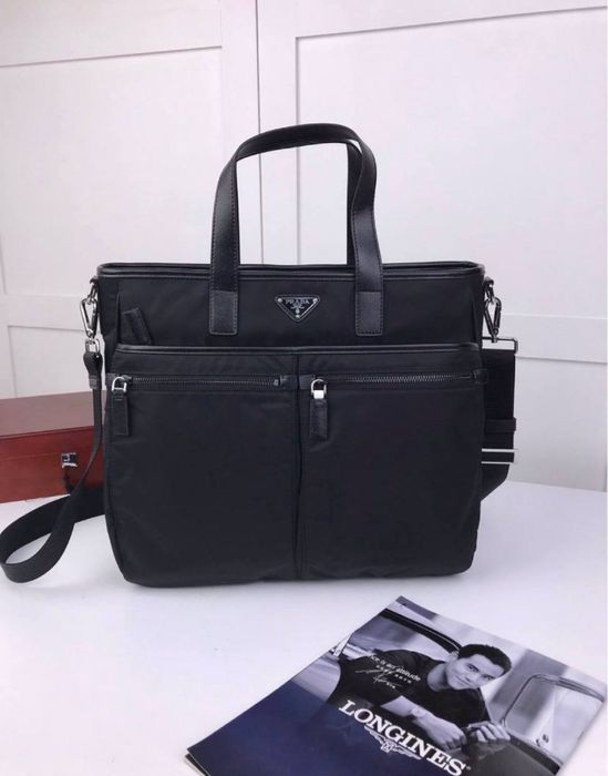 Сумка Prada 2VG860 Re-Nylon and Saffiano bag чоловіча чорна мужская