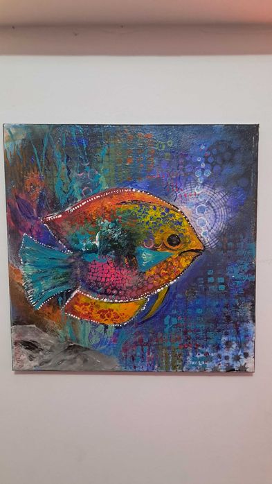 quadro em acrilico 40x40 DOURADA PSICADELICA