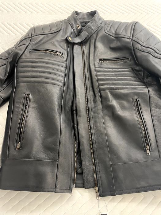 casaco de mota em pele genuína, novo com etiqueta