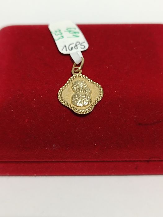 Złoty wisiorek medalik z Matką boską Częstochowską, złoto próby 333