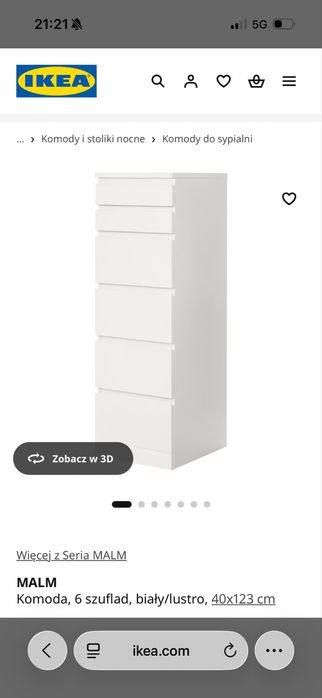 Ikea Malm komoda biała 6 szuflad/lustro 40x123