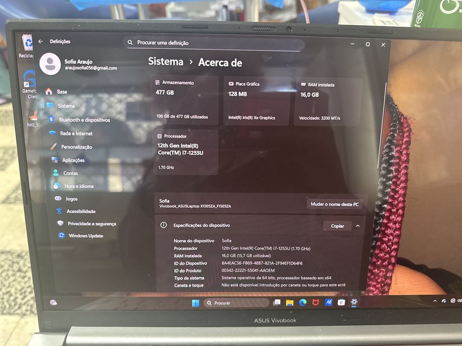 Computador Asus com impressão digital