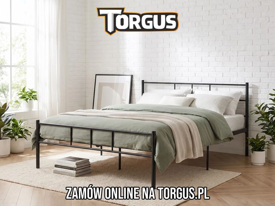NOWE łóżko metalowe 140x200 cm Rama Łóżka Ze Stelażem Do Sypialni Podwójne Dwuosobowe Małżeńskie Czarne Klasyczne Wezgłowie Materac Do Dokupienia