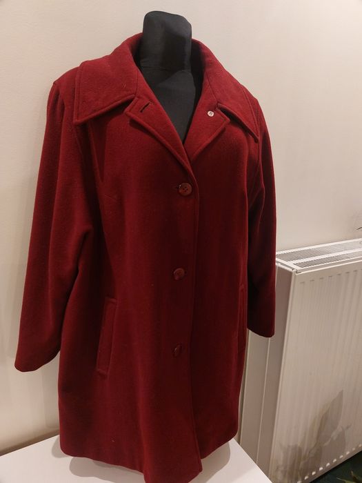 Płaszcz bordowy 7XL 54 wełniany 100% wełna burgund