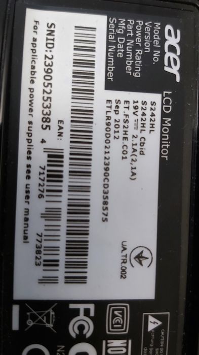 Лед монітор Aser 24 дюйма в відмінному стані