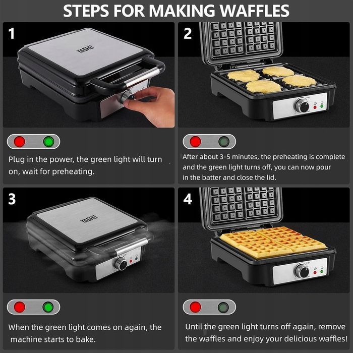 Duża Gofrownica Na 4 Gofry Belgijskie Yashe SW-2130M