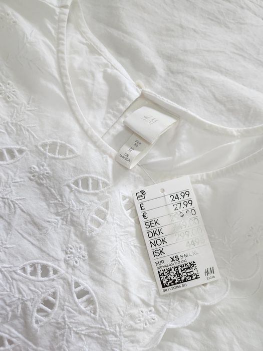 Белое платье миди оверсайз H&M прошва коттон