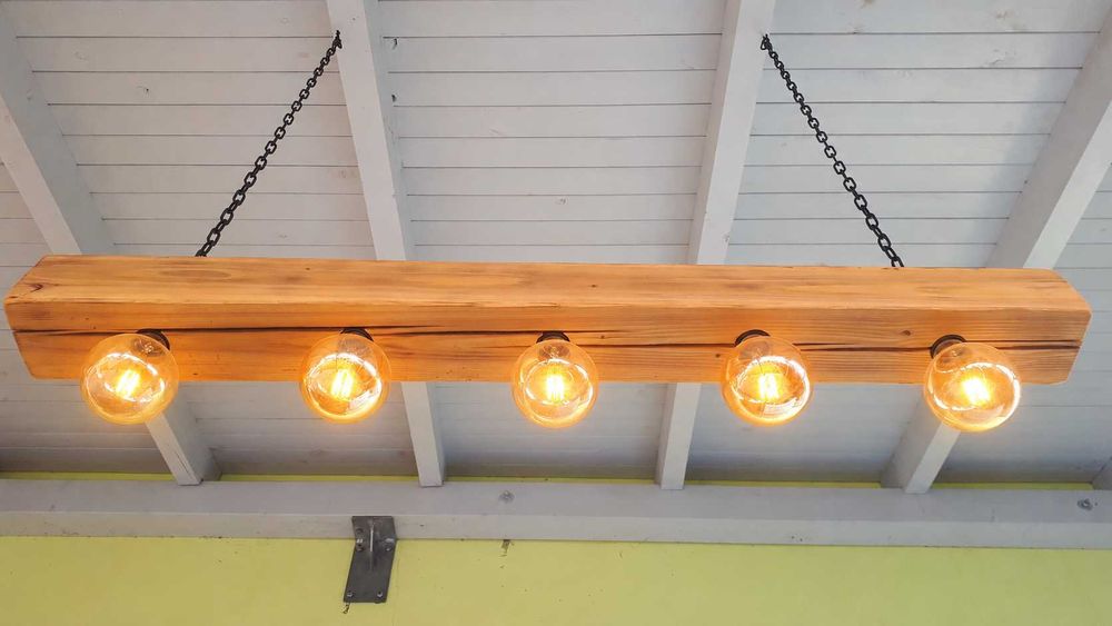 Lampa wisząca w stylu loft, vintage. Stara belka drewniana, Handmade