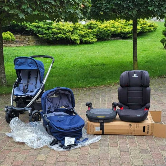 Wózek MAXI-COSI, fotelik KinderKraft Junior+, podstawka isofix PEG PEREGO