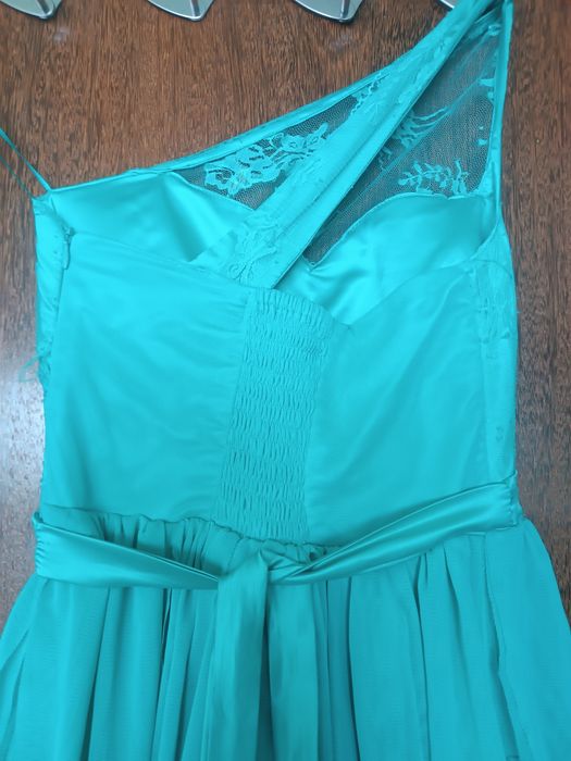 Vestido azul turquesa  cerimónia comprido