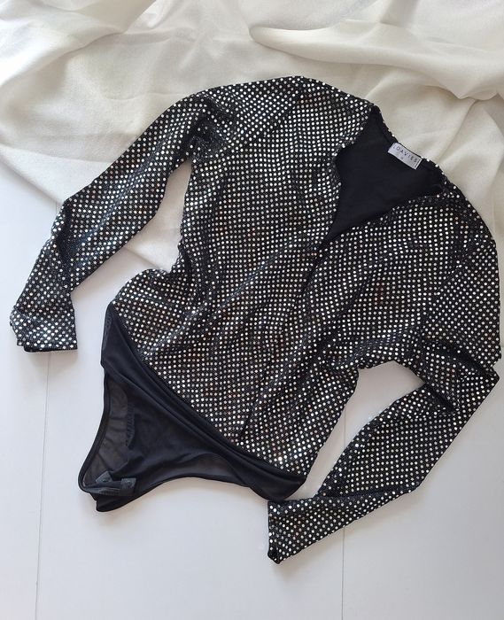 Piękne body blyszczace z dlugim rekawem xs s m 34 36 38 jak nowe