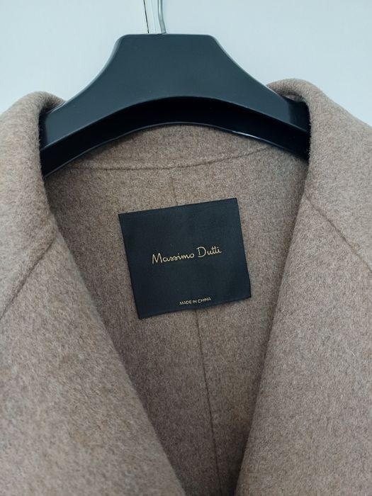 Massimo Dutti wełniany płaszcz przejściowy wiosenny beżowy długi midi