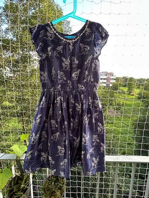 sukienka niebieska jednorożne koniki Monsoon 11 lat