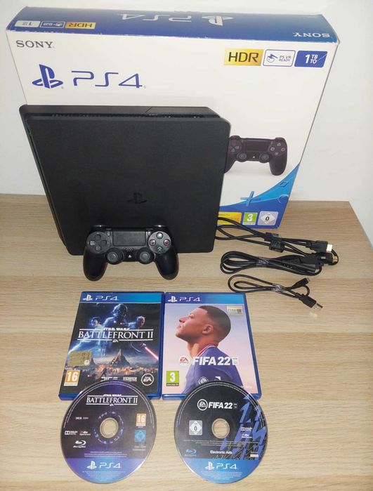 Ps4 Slim de 1 TB C/Caixa + 1 Comando original + Fifa 22 + Star Wars