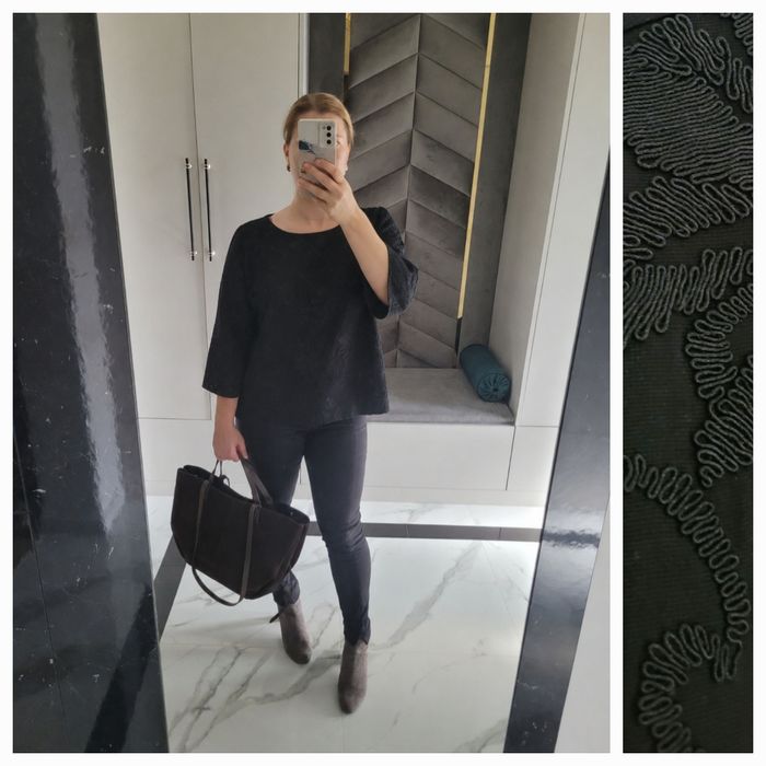 Bluza 34 XS bluzka oversize z kwiatami haft 3D rękawy ¾ minimalizm