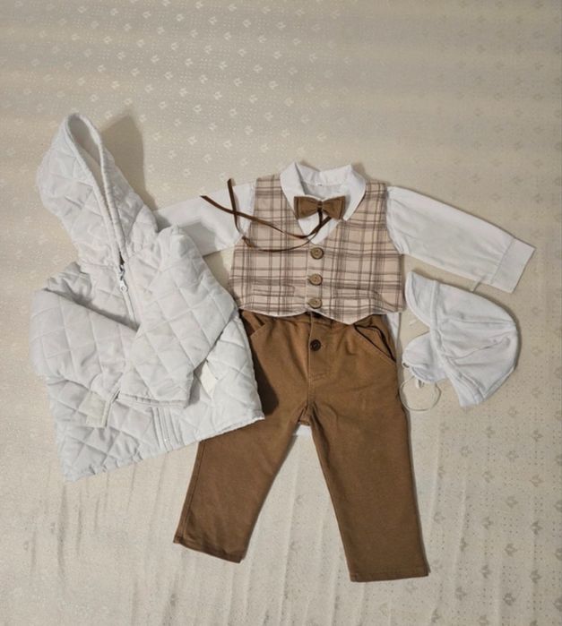 Komplet na chrzest rozmiar 74 dla chłopca zimowy ocieplane kurtka