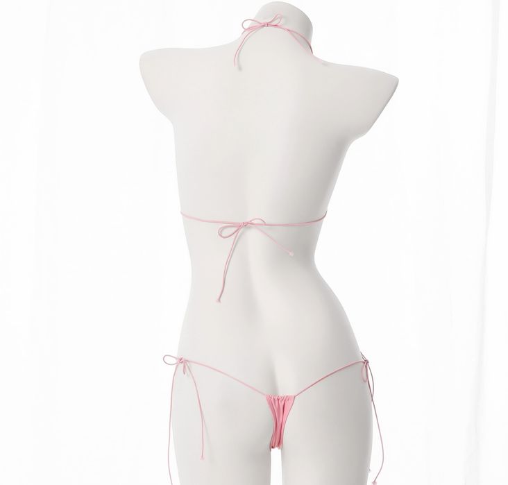 Jersey Micro Bikini na plażę imitacja skóry na gumkach jasny różowy